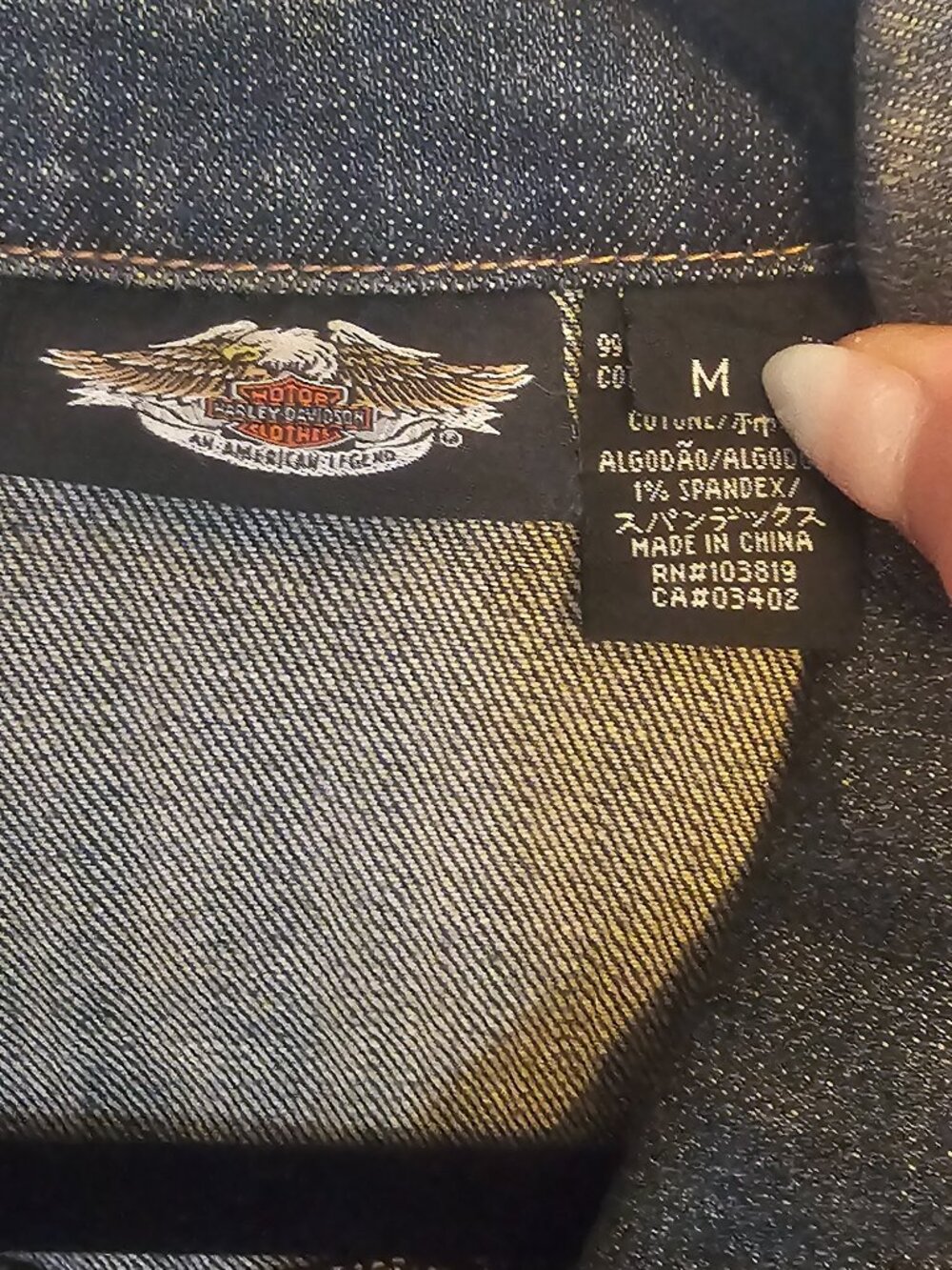 Harley Davidson Womens M Rhinestone Studded Denim Jacket Bling Wings - Picture 7 of 12